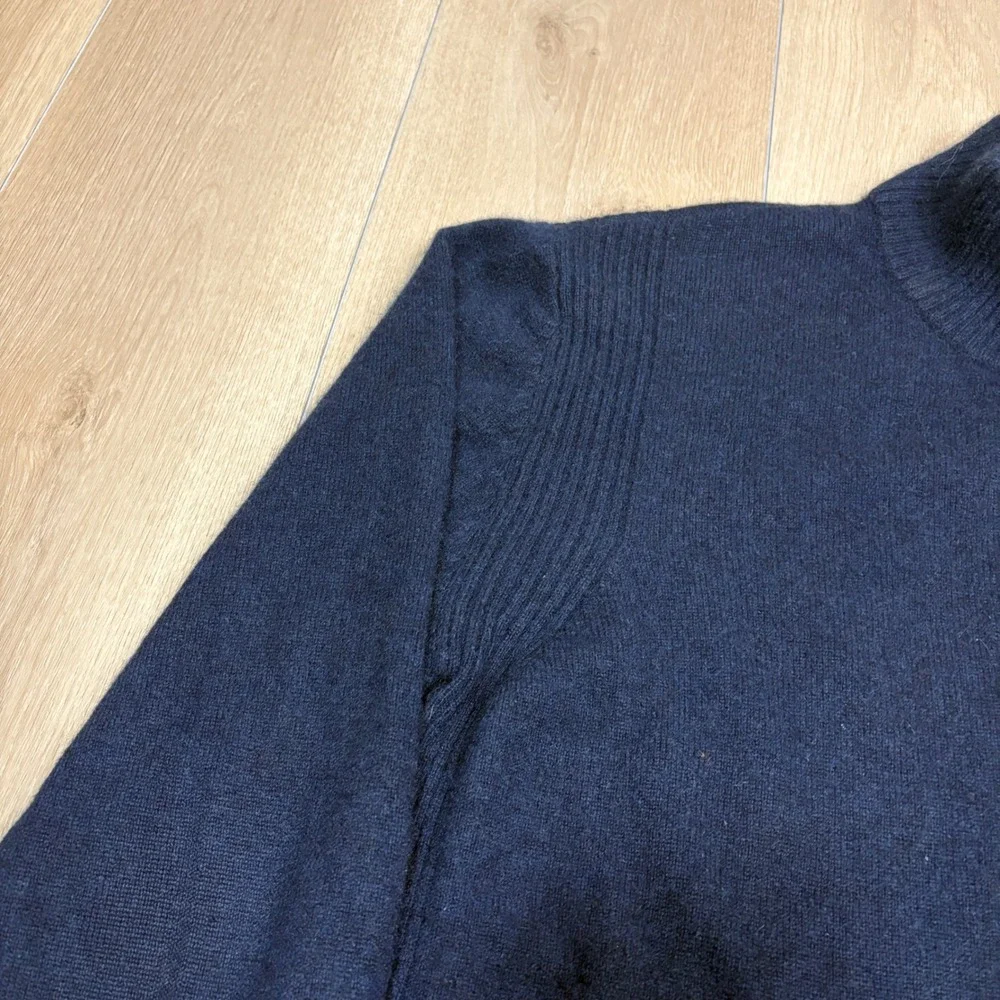 Allen Solly Mens Navy Blue 100% Cashmere Quarter Zip Mock Neck Sweater Large